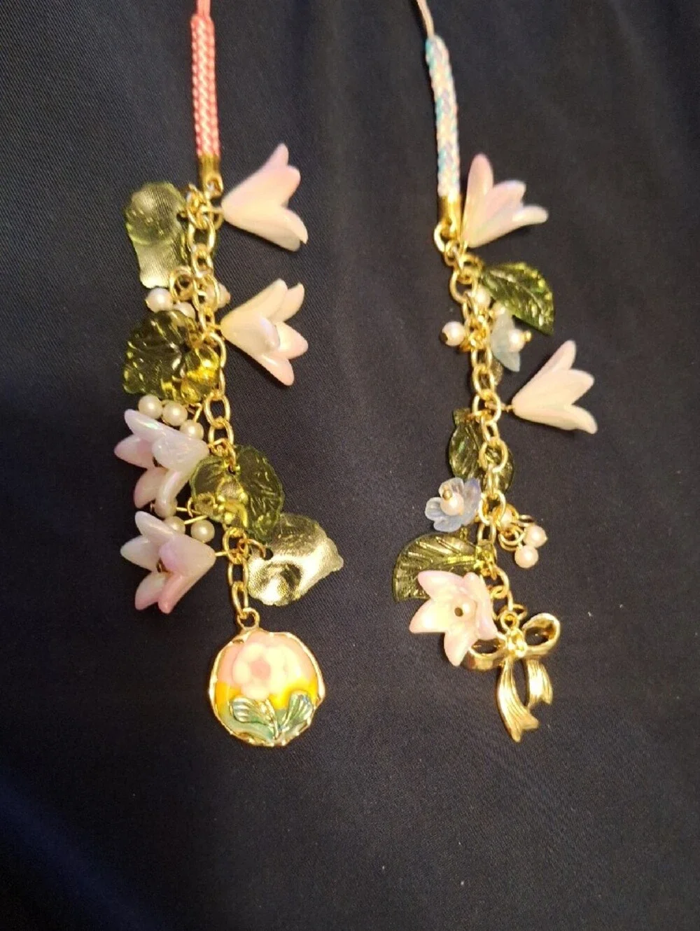 Delicate Set Of Pink & Blue Floral Charm Phone Straps
